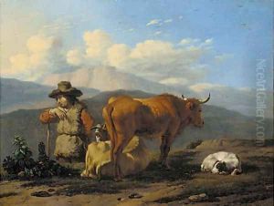 An Italianate landscape with a herdsman with cattle and a dog
