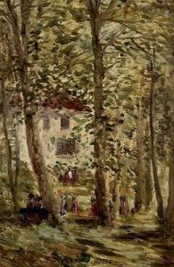 Promeneurs En Sous-bois Dans La Peupleraie Promeneurs En Sous-bois Dans La Peupleraie