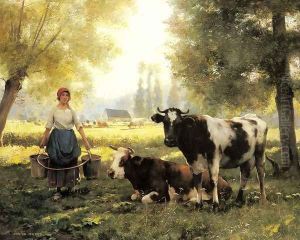 A Milkmaid With Her Cows On A Summer Day by Julien Dupre