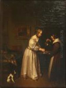 Dutch Interior With A Maid Holding A Ewer And Basin For A Lady Rinsing Her Hands by Gabriel Metsu