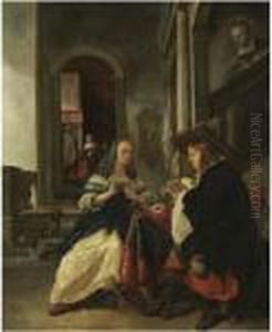 An Elegant Couple Playing Cards by Gabriel Metsu