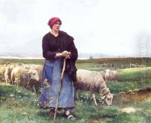 A Shepherdess With Her Flock2 by Julien Dupre