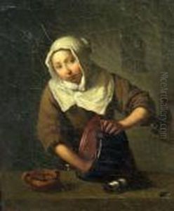 Woman Washing A Bowl In An Interior by Gabriel Metsu