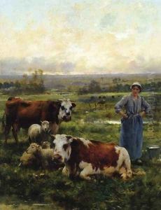 A Shepherdess with Cows and Sheep in a Landscape