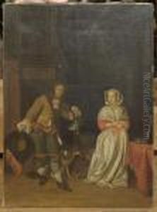Donna Und Cacciatore. by Gabriel Metsu
