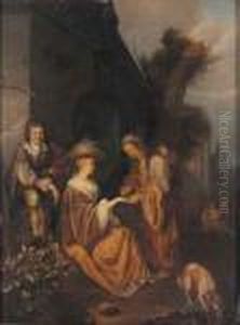 A Lady Having Her Fortune Told Outside A Cottage