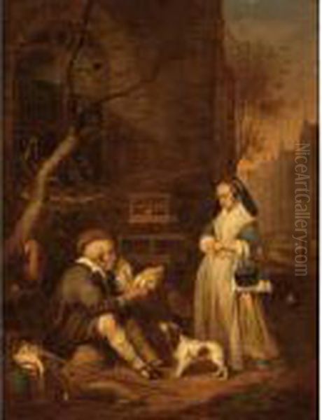 A Poulterer Selling A Chicken To An Elegant Lady - view 1