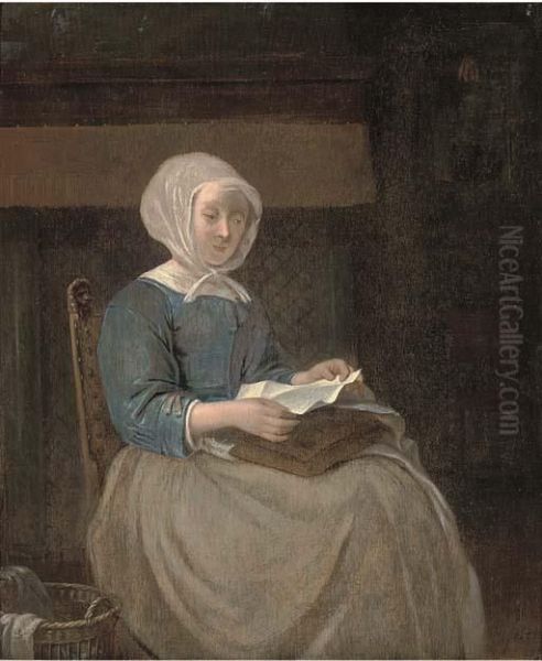 A Lady Seated In An Interior Reading A Letter - view 1