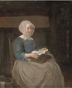 A Lady Seated In An Interior Reading A Letter by Gabriel Metsu
