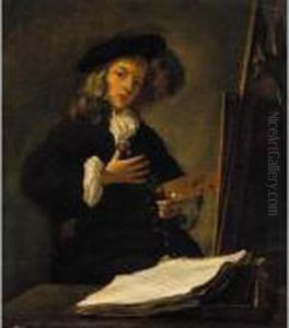 Portrait Of An Artist At His Easel by Gabriel Metsu