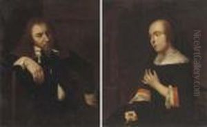 Portrait Of A Gentleman, Seated,
In A Black Jacket; And Portrait Ofa Lady, Seated, In A Black Dress by Gabriel Metsu