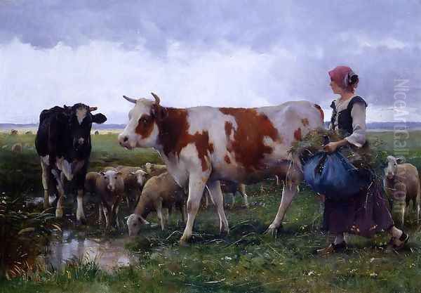 Peasant Woman With Cows & Sheep - view 1