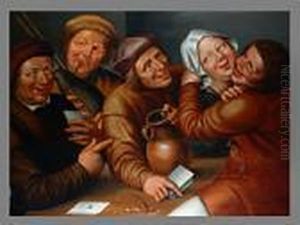 Lustige Gesellschaft Mit Sich Kussendem Paar by Jan Massys