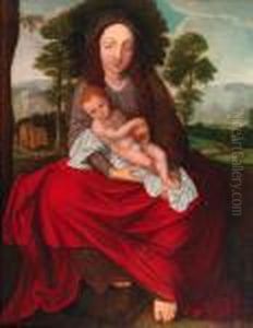 The Madonna And Child, A Landscape Beyond by Jan Massys