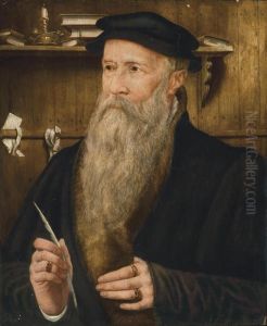 A Gentleman In His Study, Half-length, Wearing A Fur-trimmed Coat by Quinten Metsys