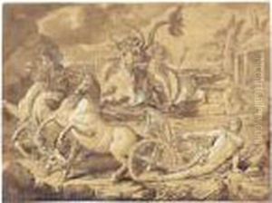Hippolytus Dragged To His Death
On The Sea-shore, With Neptune Looking On, Riding A Sea-bull by Conrad Martin Metz