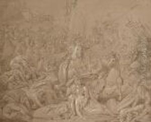 A Cavalry Battle Between Christians And Turks by Conrad Martin Metz