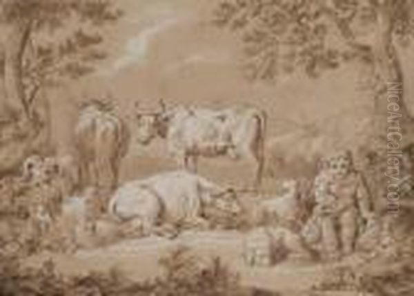 A Shepherd Boy With His Flock - view 1