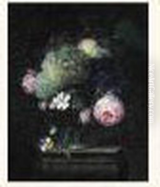 Coupe De Raisins Et De Roses Sur Un Entablement - view 1
