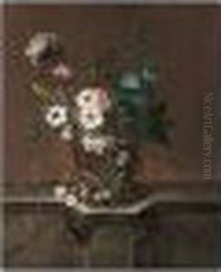 Still Life Of Flowers In A Metal Vase, Upon A Sculpted Stone Plinth by Johann Martin Metz