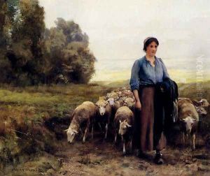 Shepherdess With Her Flock by Julien Dupre