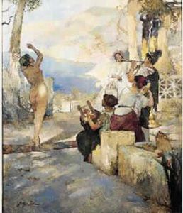 Danseuses Face A La Mer A Pompei by Emile Pierre Metzmacher