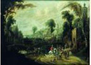 Soldats Et Cavaliers Entrant Dans Une Ville Fortifiee by Pieter Meulenaer