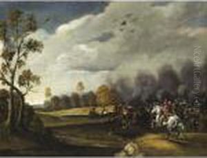 A Cavalry Battle Scene by Pieter Meulenaer