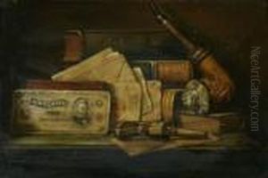Still Life With Gun, Pipe And Silver Certificate by Charles Alfred Meurer