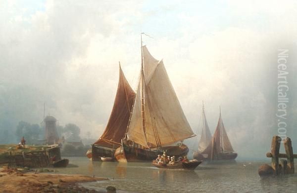 Vessels In An Estuary At Low Tide 'h. Mevius. 1862' (lower Right) - view 1