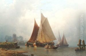 Vessels In An Estuary At Low Tide 'h. Mevius. 1862' (lower Right) by Hermann Mevius