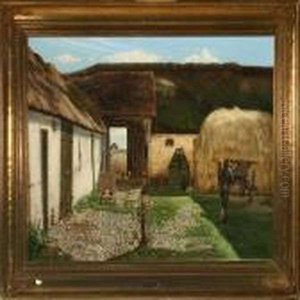 Fowls And Farmer With Wagon In The Courtyard - view 1