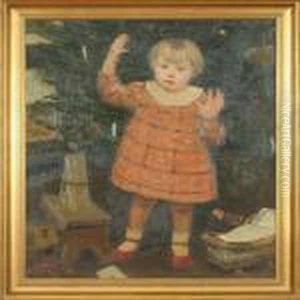 The Artist Daughter Birthe Is Playing In Front Of The Christmas Tree - view 1