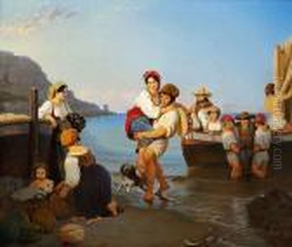 A Young Italian Woman Is Carried Ashore By A Young Neapolitan Fisherman - view 1
