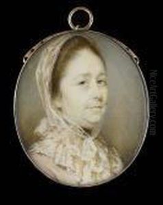 A Lady, Wearing Pale Pink Dress With Wide Lace Collar And Matching Indoor Bonnet by Jeremiah Meyer
