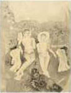 Zwei Junglingsakte In Amdener Landstrasse (two Nude Youths On An Amden Country Road) by Otto Friedrich Meyer-Amden