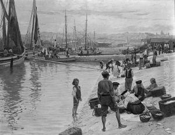 "italienischer Fischerhafen". Sign. Und Bez. "op. 521". Ol Auf Lwd. 56 X 73,5 Cm. Rahmen - view 1