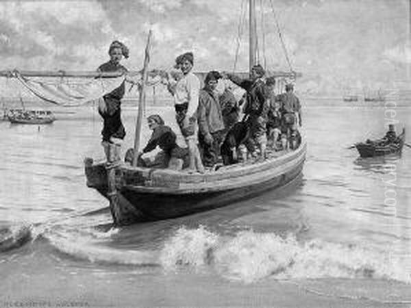 "neapolitanische Fischer In
Ihrem Boot". Sign. Ol Auf Lwd. 60 X 80 Cm. Rahmen - view 1