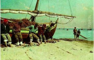 Pecheurs Mettant A L'eau Leur Bateau Pecheurs Mettant A L'eau Leur Bateau