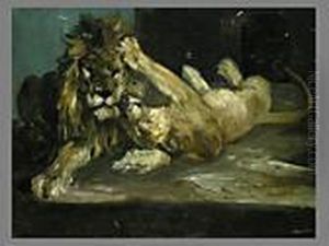 Das Zartliche Lowenpaar by Paul Friedrich Meyerheim