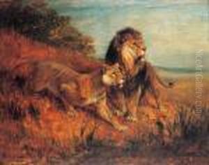 Lion And Lioness by Paul Friedrich Meyerheim