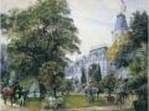 Cavalier Dans Un Parc Fleuri by Paul Friedrich Meyerheim
