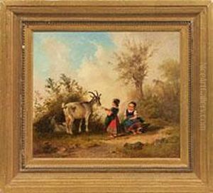 Junge Ziegenhirtinnen Insommerlicher Landschaft by Wilhelm Alexander Meyerheim