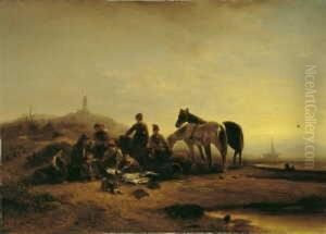 Fischer Am Strand Beim Entladen
Und Sichten Des Fischfangs. Signiert Unten Links: W. Meyerheim. Ol Auf
Leinwand (doubliert). H 69; B 96 Cm. by Wilhelm Alexander Meyerheim