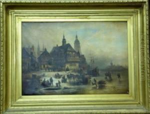 Village Folk Along A Frozen Canal