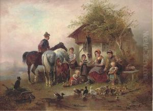 A Family Before A Country Cottage