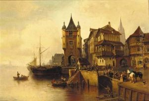 A Busy Dutch Port by Wilhelm Alexander Meyerheim