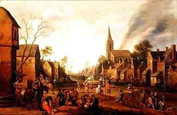 Soldiers looting a village - view 1