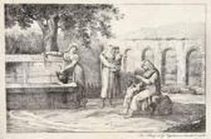 Les Lavandieres A La Fontaine Pres D'un Aqueduc.