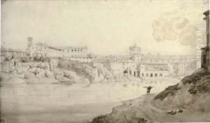 View Of The Tiber, Rome by Achille-Etna Michallon